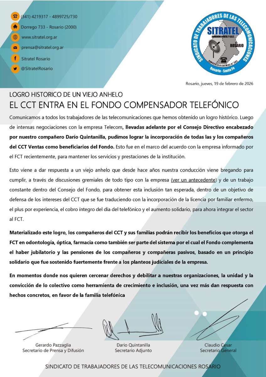 EL CCT ENTRA EN EL FONDO COMPENSADOR TELEFÓNICO

un reclamo de años que se materializa a través de la gestión del FCT
👇🏻
sitratel.org.ar/2016/11/25/rec…