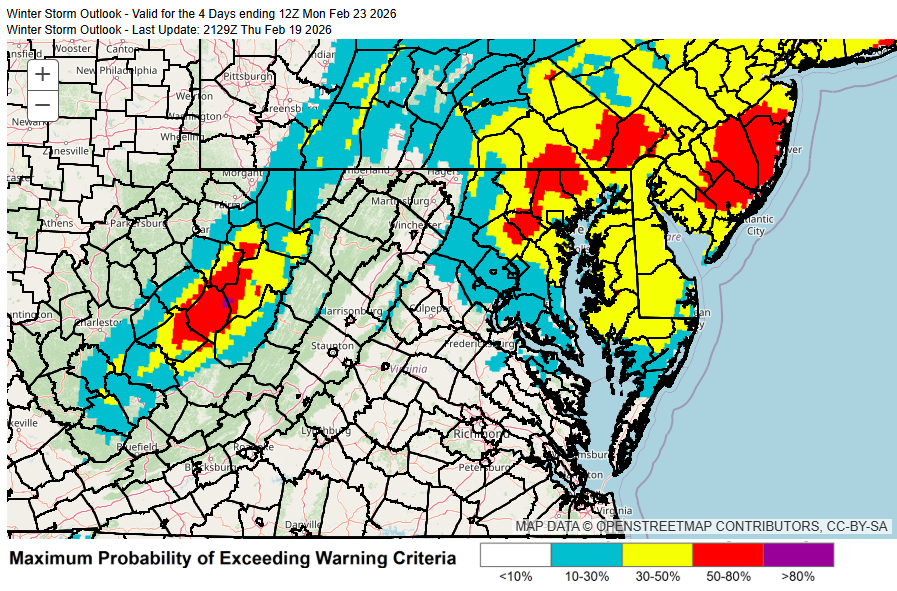 In their latest update, the National Weather Service has DC at a 10-30% ...