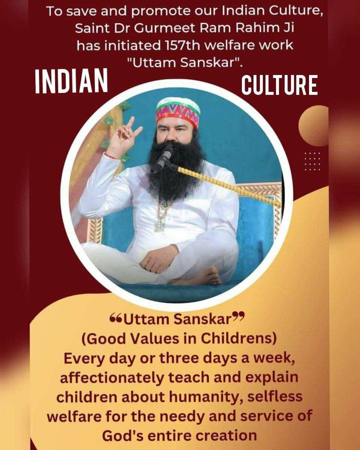 Guri146191's tweet photo. It is the duty of parents to inculcate good qualities in their children. Saint Gurmeet Ram Rahim Singh encourages parents to spend at least three days a week teaching their children humanity, selfless service, respect, moral and spiritual values.
#KeepValuesAlive
#UttamSanskar https://t.co/tmvifqKk9p