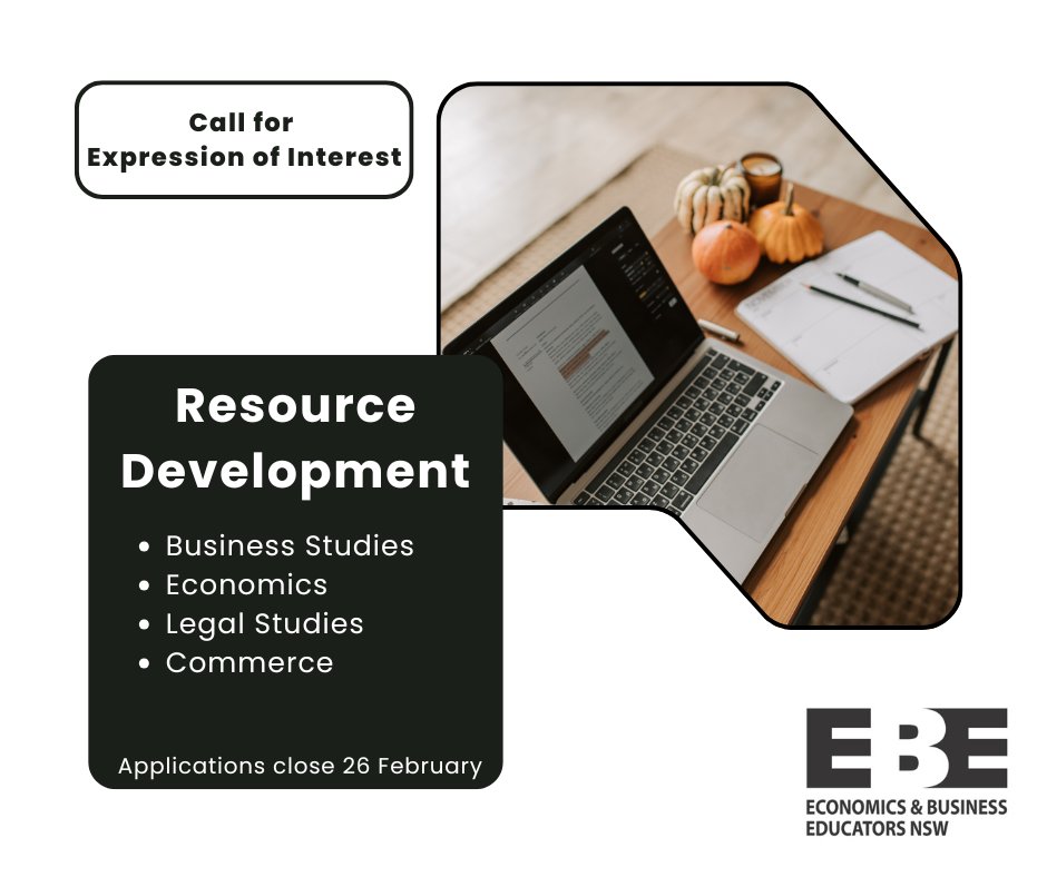 EcoBusNSW's tweet photo. 📣 CALL FOR EOI: RESOURCES DEVELOPMENT

With the release of new syllabi across our subject areas, EBE NSW developing a suite of resources to assist members in the classroom.

Interested applicants are to complete the EOI form by February 26 2026, 3 pm - https://t.co/nSnAyrCgpt https://t.co/P5lYQR6wTw