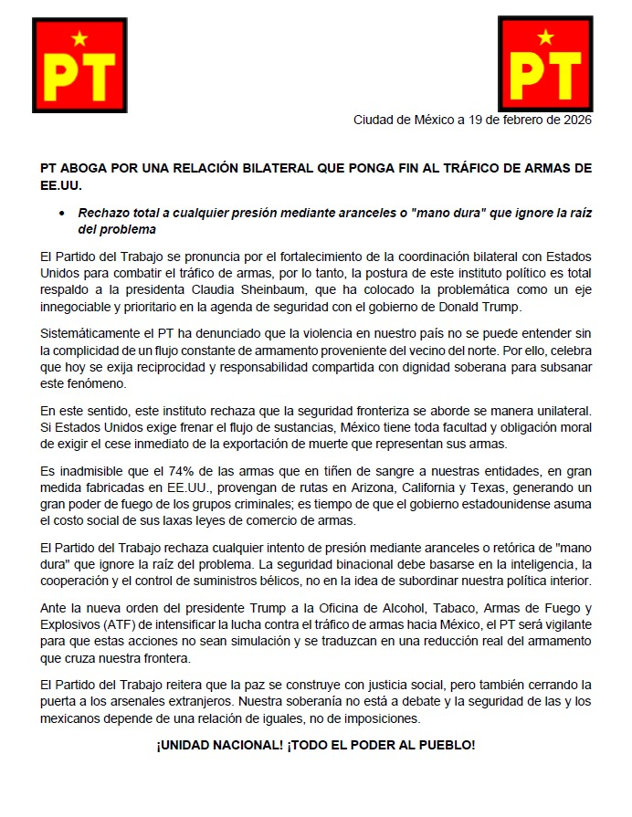 La paz la construimos con justicia social, pero también cerrando la puerta a los arsenales extranjeros. Nuestra soberanía no está a debate y la seguridad de las y los mexicanos depende de una relación de iguales, no de imposiciones.