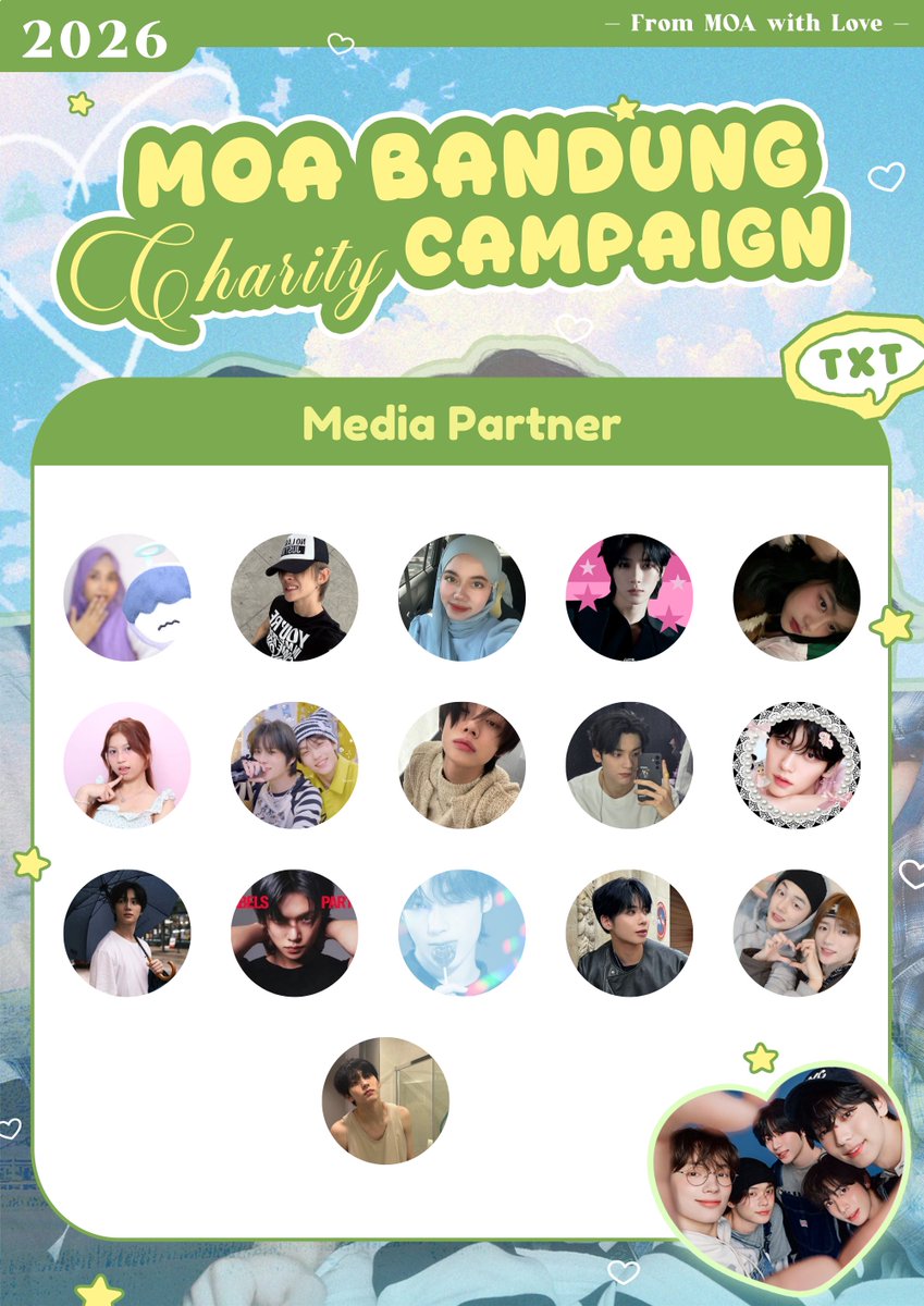 MOA_Bandung's tweet photo. 🤍 Special Thanks to Our Media Partners

X :
@youthwithgyu
@shannzzn
@sobssour
@acceptxt
@cyeonjuncute
@ddubbadut
@sannzenin
@yeontaeism
@taewigyulvr_
@csoobiee
@sachikai_
@beomiesluv_ https://t.co/iovPRrndIX