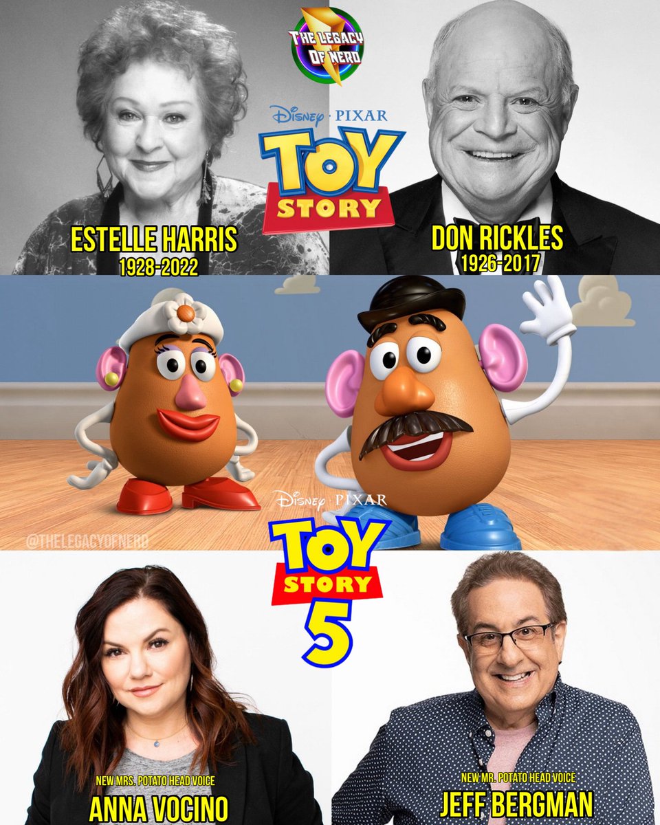 Mr &amp; Mrs. Potato Head will have new voices in Toy Story 5

Original voice actors Don Rickles &amp; Estelle Harris have both passed away since Toy Story 4

Jeff Bergman &amp; Anna Vocino will take over the roles for Toy Story 5