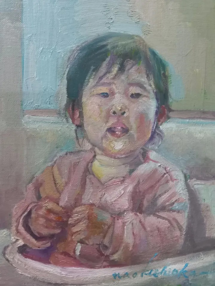 姪を描いた油彩画です 大胆な油彩のタッチを生かして 撫で塗りをせずに