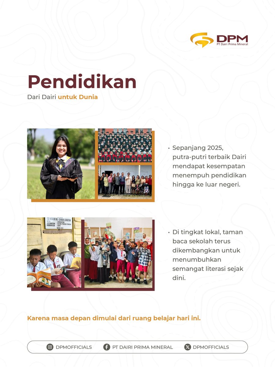 DPMofficials's tweet photo. Sepanjang 2025, PT Dairi Prima Mineral terus menghadirkan berbagai program yang memberikan manfaat nyata bagi masyarakat Dairi. Dari bidang pendidikan, kesehatan, pemberdayaan ekonomi, hingga kegiatan sosial lainnya—kami berkomitmen untuk tumbuh dan melangkah bersama.

Terima kasih atas kepercayaan dan kolaborasi yang terjalin sepanjang tahun ini. Semoga setiap langkah kecil yang kita lakukan bersama menjadi bagian dari perubahan yang lebih besar untuk masa depan yang berkelanjutan.

#DairiPrimaMineral
#ResponsibleMining
#RevolutionizingMining