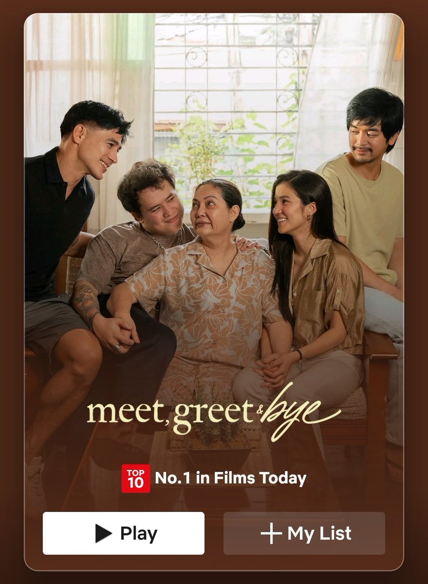 No. 1 in Films today!!! Congratulations Facundo Family and Team Meet, Greet and Bye!! 

Sa mga hindi pa nakakapanuod, nood na guys!!! 

Wag kalimutan ang tissue ah 🥹 

#BelleMariano | #MeetGreetAndBye 
#DonBelle | #DONBELLEmpire