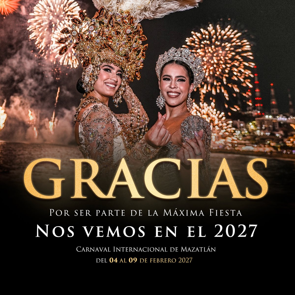 CarnavalMzt's tweet photo. Gracias por vivir y ser parte del Carnaval Internacional Mazatlán. 🎉🎊
Te esperamos del 4 al 9 de febrero del 2027. https://t.co/2WxSMmef9F