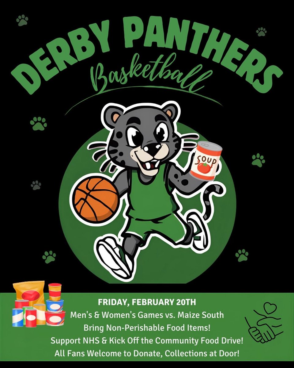 LadyPantherBB's tweet image. Derby Schools is participating in our 11th annual Community Food Drive to benefit the Derby Food Pantry. 

NHS will be present at games tomorrow (Feb. 20) to collect non-perishable food item donations at the admissions table. 

Looking forward to seeing yall there! 
#GreenIsMagic