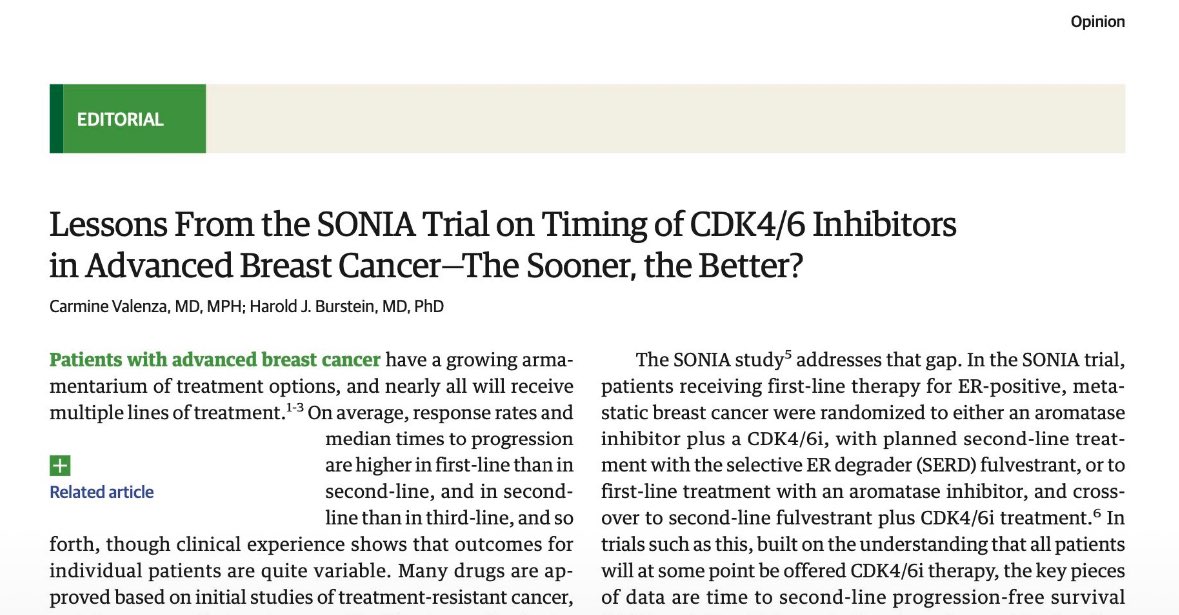 ValenzaCarmine's tweet photo. 📣 Happy to share our editorial in @JAMAOnc with @DrHBurstein on the OS analysis of the SONIA trial

⚠️ This trial challenged the dogma that “the sooner, the better” is always the optimal strategy for drug sequencing in patients with mBC

@DFCI_BreastOnc @harvardmed https://t.co/VBjXHVABTy