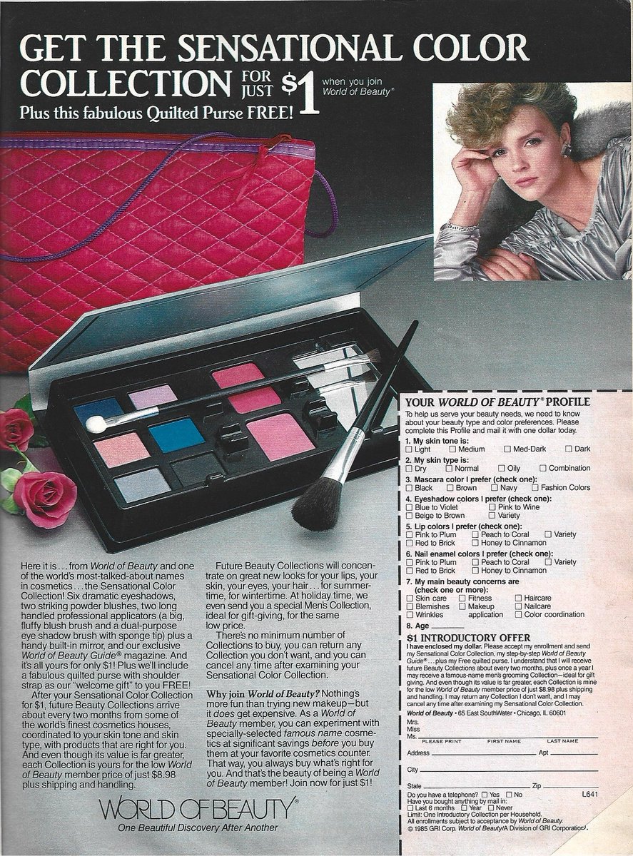 World of Beauty ad — Seventeen magazine, February 1985