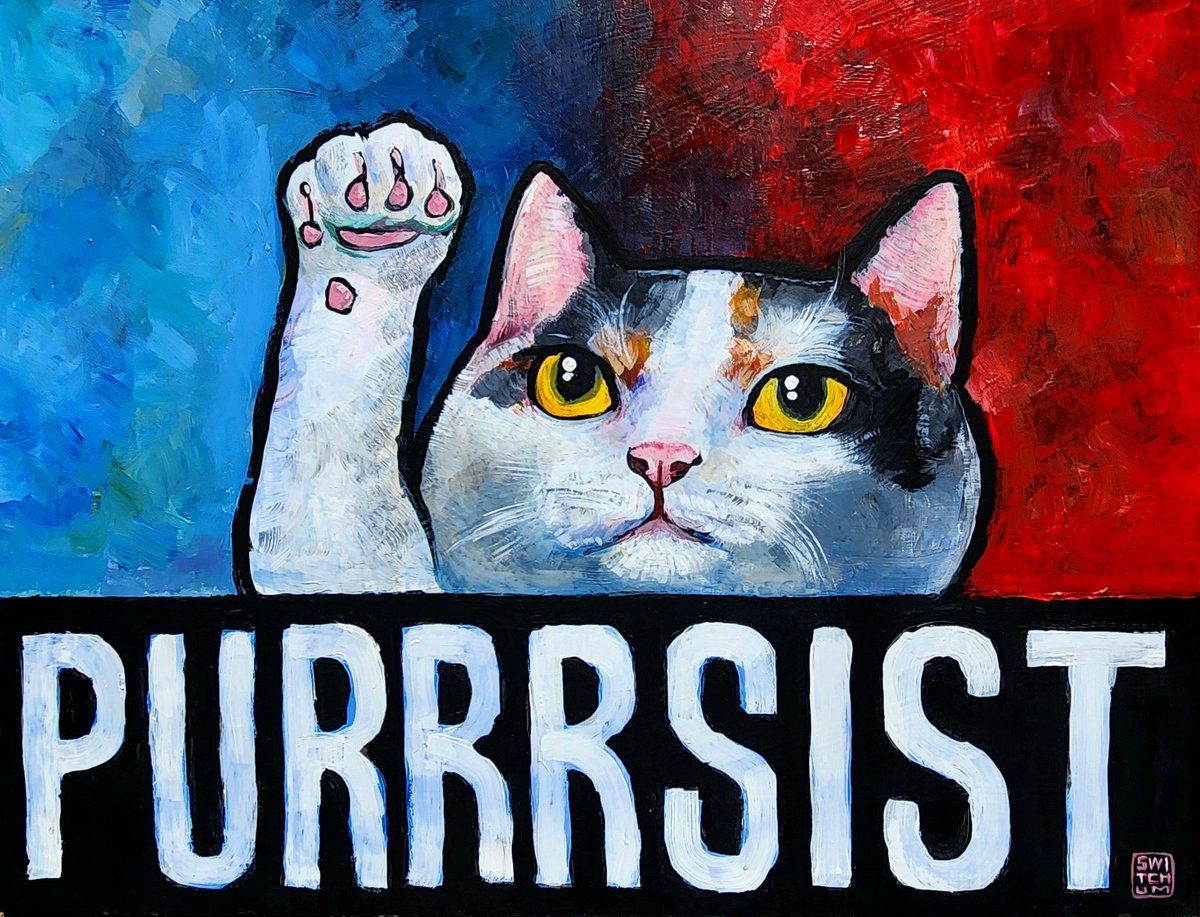 StudioSwitchum's tweet photo. Made as yard sign, but decided to make it into t shirt as well. 

https://t.co/jVEHnqDhu1

#Antifas #antifascist #catpainting #三毛猫　#catillustration #Resist https://t.co/Cb47mif8h1