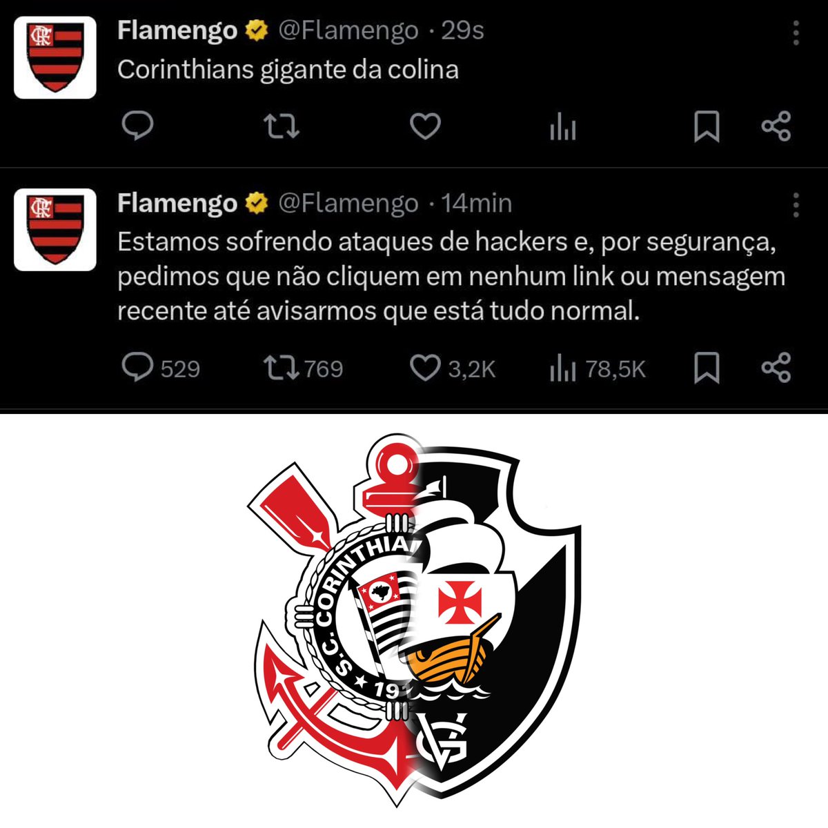 Pesgrau's tweet photo. Hackearam o perfil do Flamengo e simplesmente lançaram um “Corinthians gigante da colina” kkkkkkkkkkk https://t.co/RHDZPI8X8c