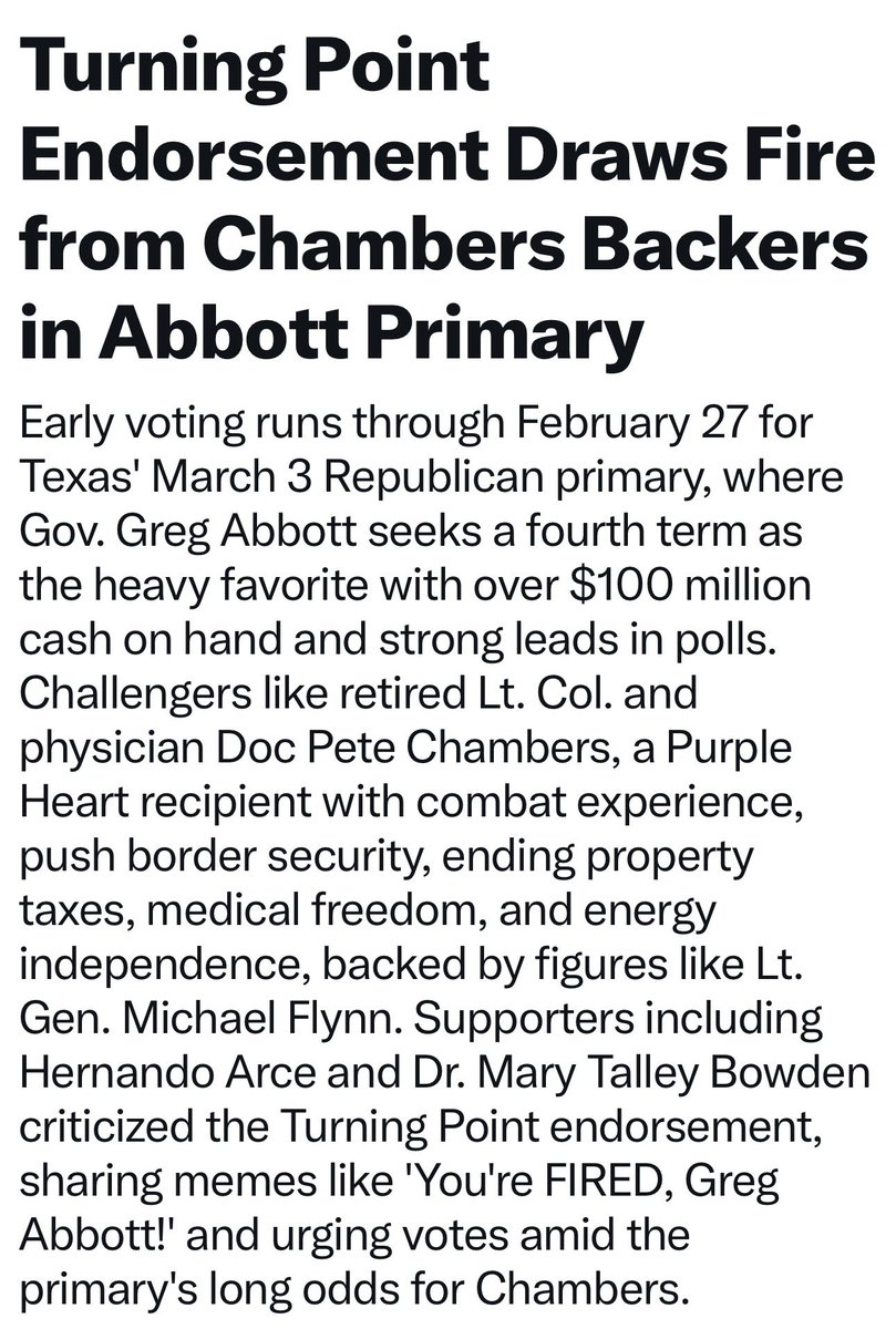 .<a href="/DocPeteChambers/">Doc Pete Chambers</a> is the best fit to lead Texas. He has many great qualities, but the one I like most is his authenticity. Tired of our “all hat, no cattle” leaders!

We don’t need captured institutions and people from outside Texas trying to influence our election.