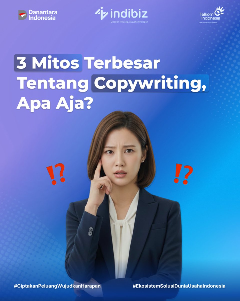 Indibiz_jtdiy's tweet photo. 5 Biggest Copywriting Myths, Busted.
SHARE this with people who are into copywriting and if you want more content like this daily.
#Indibiz #Indibizjtd #InternetBisnis #TipsBisnis #PeluangBisnis #CiptakanPeluangWujudkanHarapan
#Copywritting #Socialmediamarketing https://t.co/2zlk6jJWPd