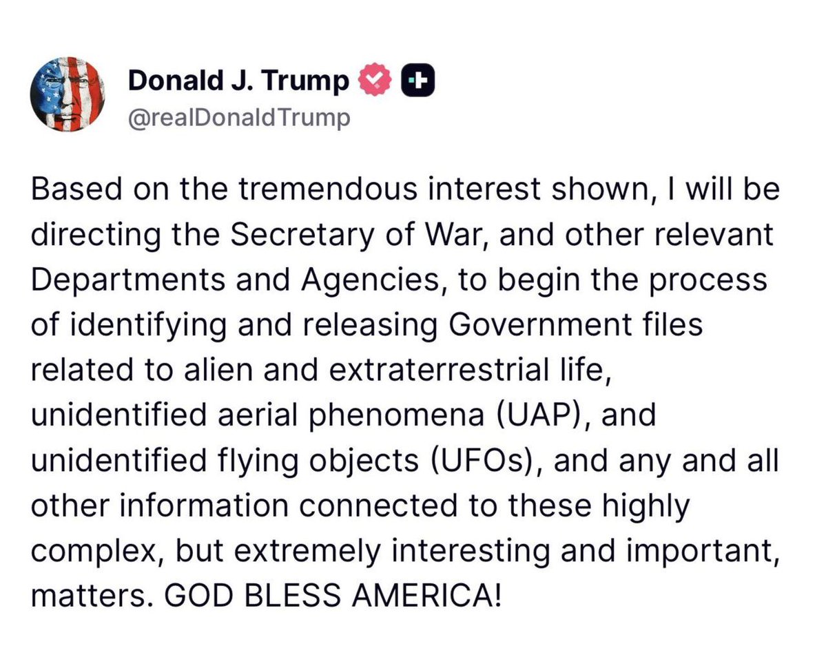 #URGENTE Donald Trump ordena a su Gobierno que publique toda la información oficial relacionada a vida extraterrestre que haya.