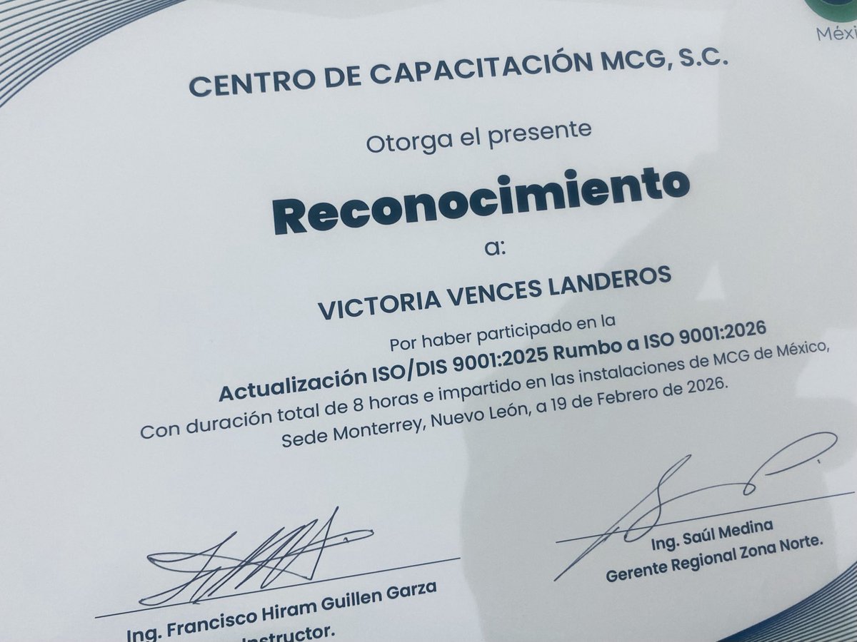 victoriavences's tweet photo. Los cambio en materia de Calidad comienzan a materializarse con la actualización de la Norma ISO 9001:2026
A la vanguardia del cambio. Gracias MCG México 🇲🇽 
#todoslosriosvanalmar #ISO9001 #SGC https://t.co/d9qKWgSgrP