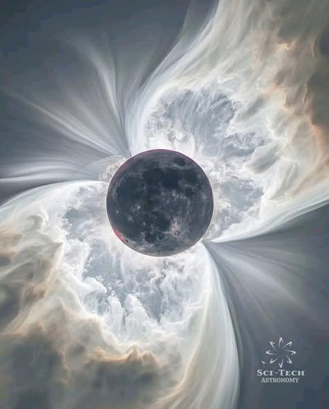 HDR photograph of 'Ring of fire' solar eclipse peak captured over Antarctica.
The detail on the lunar surface here is spectacular, but the real star is the corona. Usually invisible to the naked eye, these plumes are actually plasma heated to millions of degrees—far hotter than