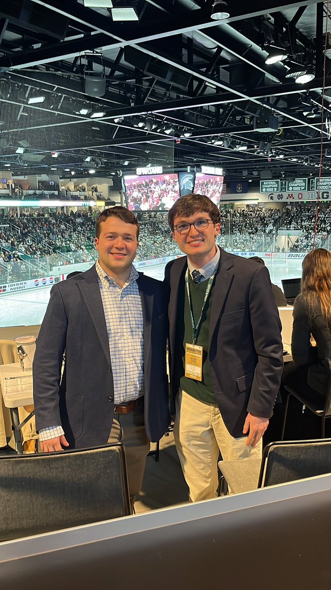 RMBCSN's tweet photo. My friend @moneytunney and I in East Lansing this weekend, covering Notre Dame and Michigan State for @WVFI_Sports. 

Irish trail 3-2 headed to the third, but it’s been hard fought. Tune in at https://t.co/XKdtorTQtN! https://t.co/lQtxg6PxXy