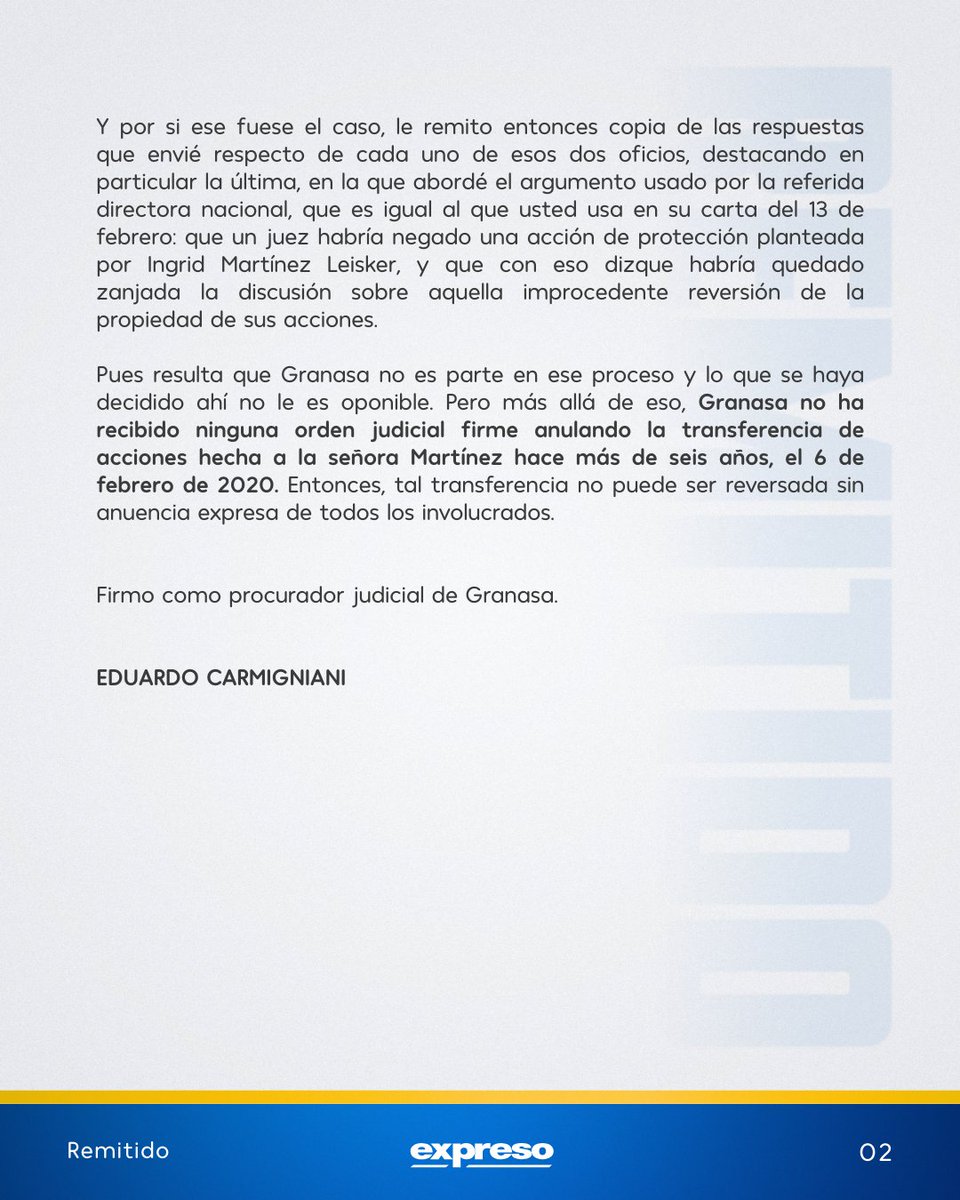 #IMPORTANTE I La Superintendencia de Compañías intervino hoy a Gráficos Nacionales S.A. (Granasa), editora de Diario Expreso y Diario Extra, mediante una resolución fechada el 18 de febrero.
La medida se produjo tras un pedido de Inmobiliar, adscrita a la Presidencia de la