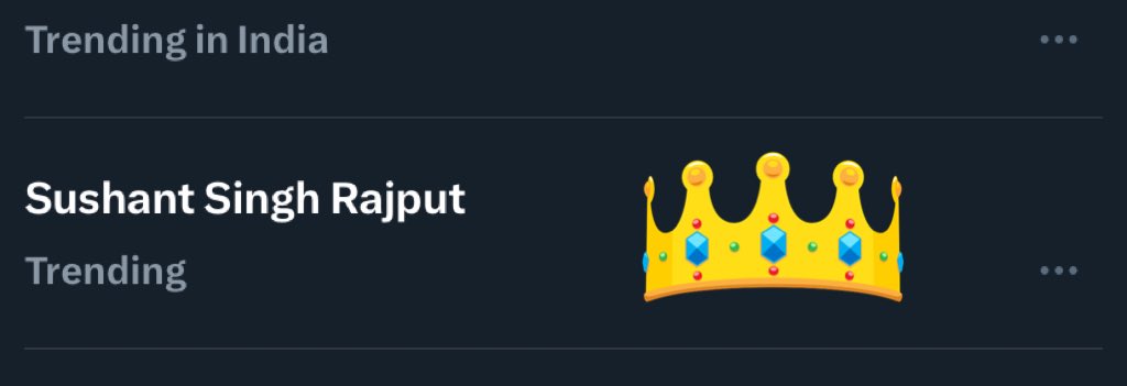 Not just a name, but a movement …
The man , the myth , the legend Sushant Singh Rajput trends everyday 🌪️

<a href="/PMOIndia/">PMO India</a> ji, doesn’t your continued silence in SSR Case raise questions about the system you lead?

Whats Stopping CBI InSushantCs 
#JusticeForSushant️SinghRajput