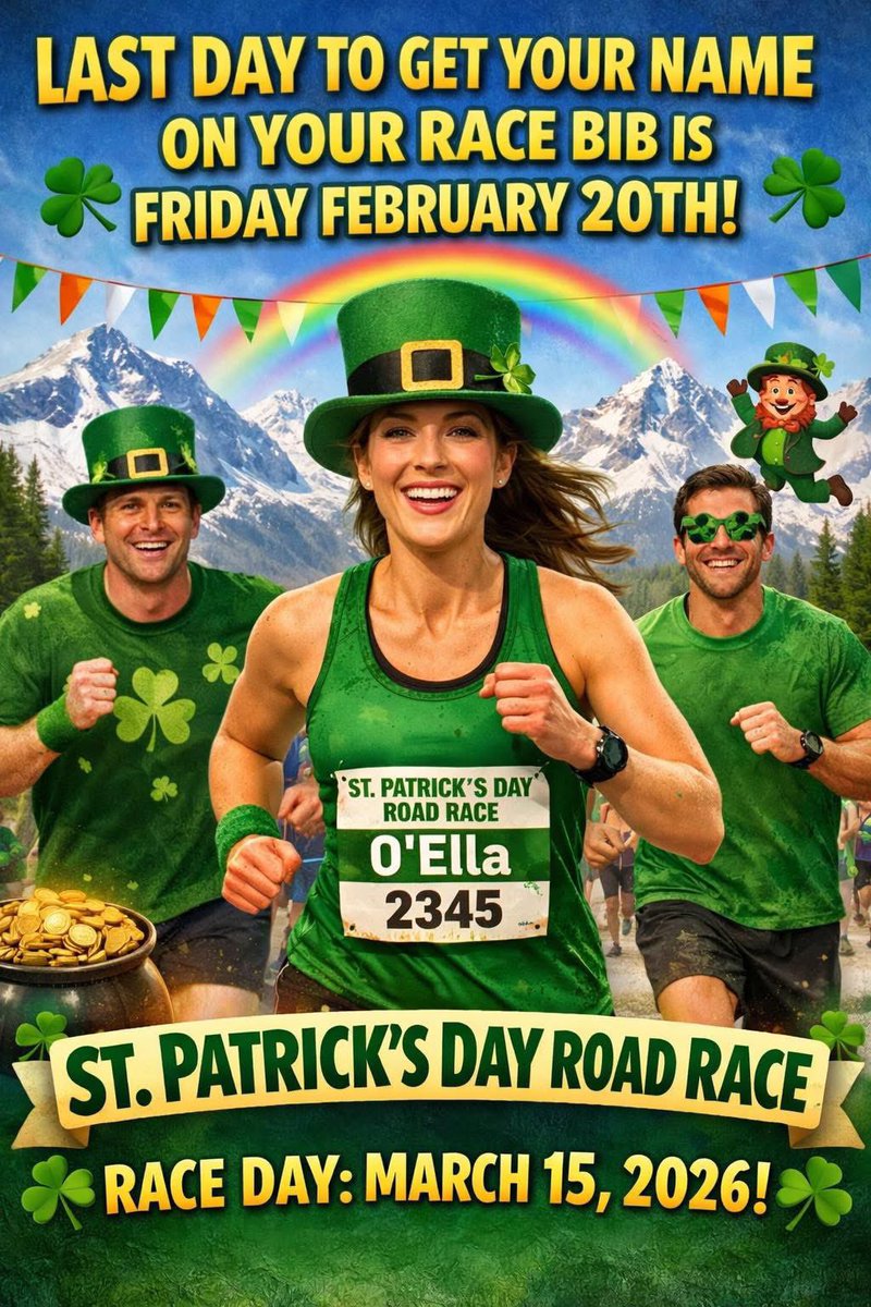 Friday February 20th at midnight in the last day to get your name on your race bib. Have some fun with it!

raceroster.com/events/2026/10…