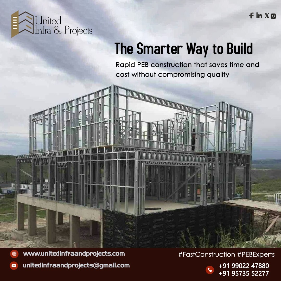 UnitedInfra123's tweet image. The Smarter Way to Build.” 
Rapid PEB construction that saves time and cost #FastConstruction #SmartConstruction #ModernInfrastructure #ProjectEfficiency 
📞 Call us:+91 99022 47880 / +91 95735 52277
🌐 Visit: unitedinfraandprojects.com
✉️Mail Id: unitedinfraandprojects@gmail.com