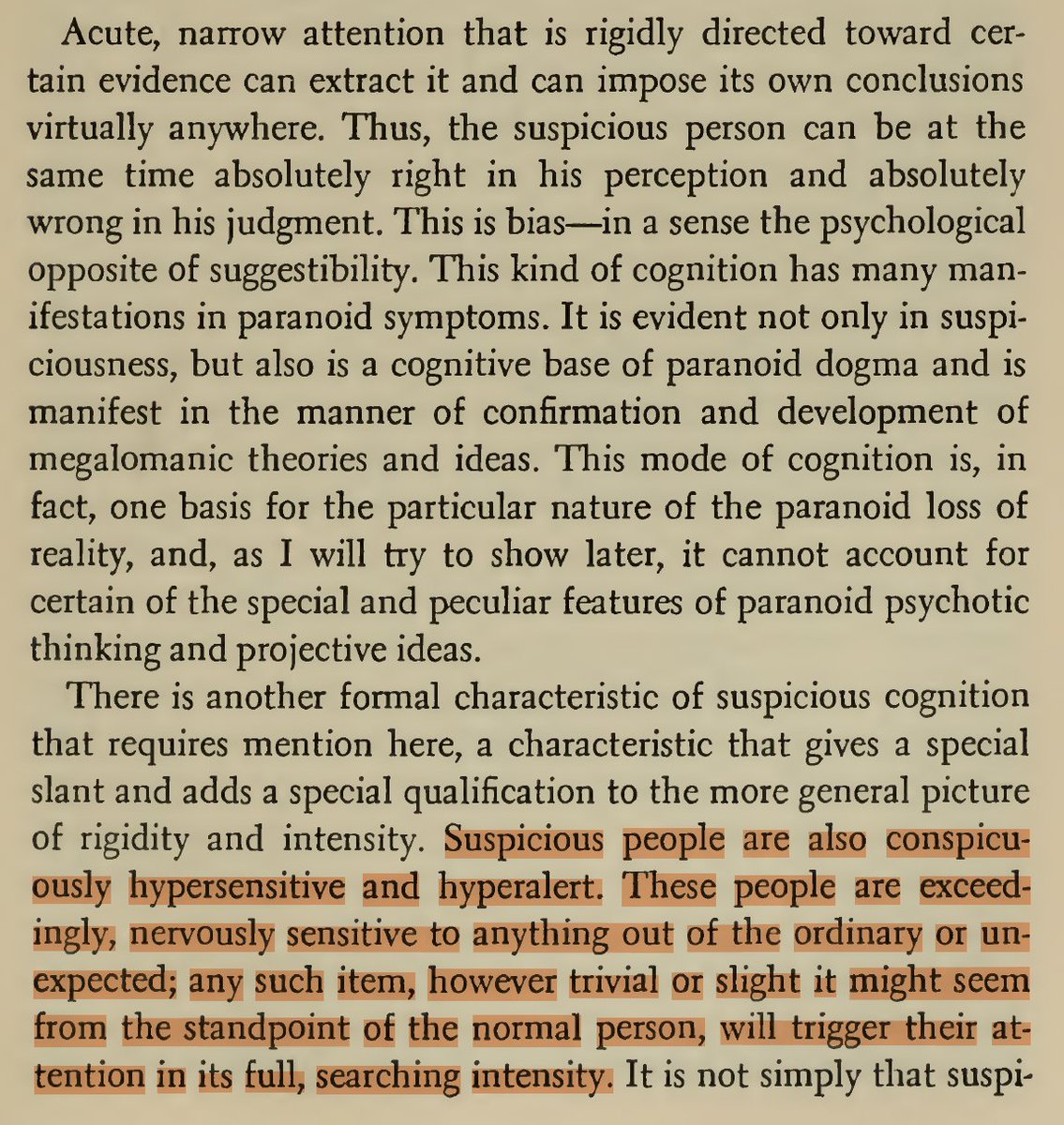 robkhenderson's tweet image. "Suspicious people are...exceedingly, nervously sensitive to anything out of the ordinary or unexpected; any such item, however trivial or slight it might seem from the standpoint of the normal person, will trigger their attention in its full, searching intensity."