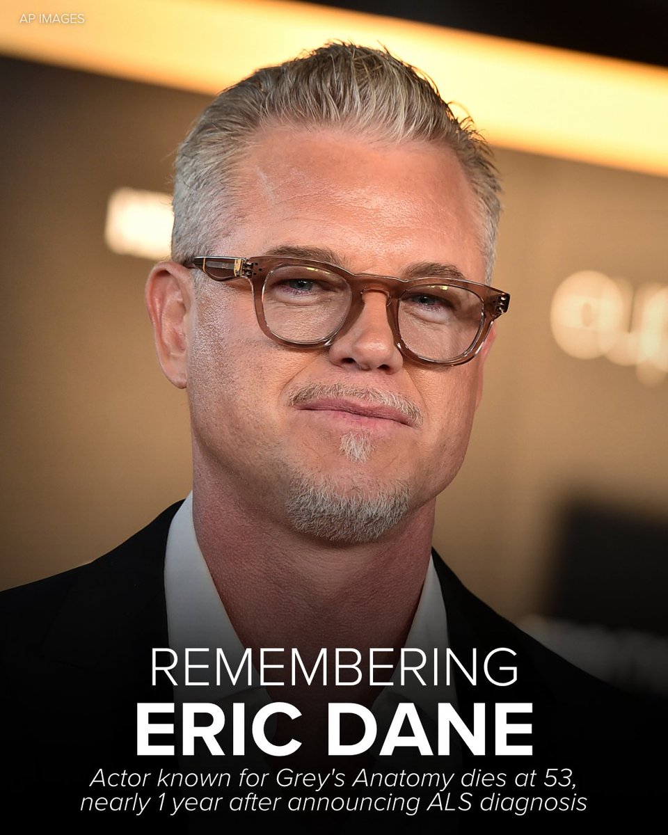 Eric Dane, the actor best known for his role as Dr. Mark Sloan - "Dr. McSteamy" - on "Grey's Anatomy," has died. He was 53.
6abc.com/post/eric-dane…