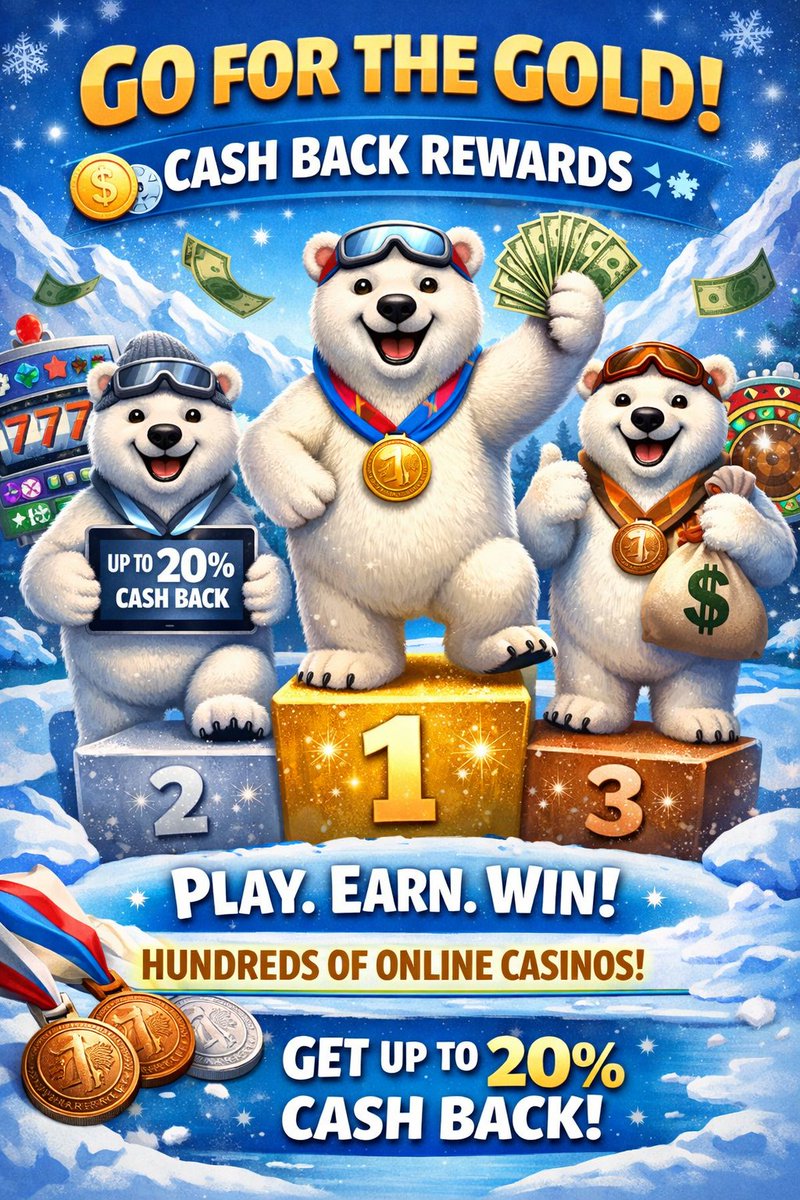 CityGambling's tweet photo. 🥇 Go for gold this winter — and get rewarded while you play ❄️

Our Cash Back Program gives players up to 20% cash back on monthly net losses when you play across hundreds of online casinos.

✔️ Play your favorites
✔️ Earn rewards automatically
✔️ Get cash back at month’s end https://t.co/p1DWbCqVB8