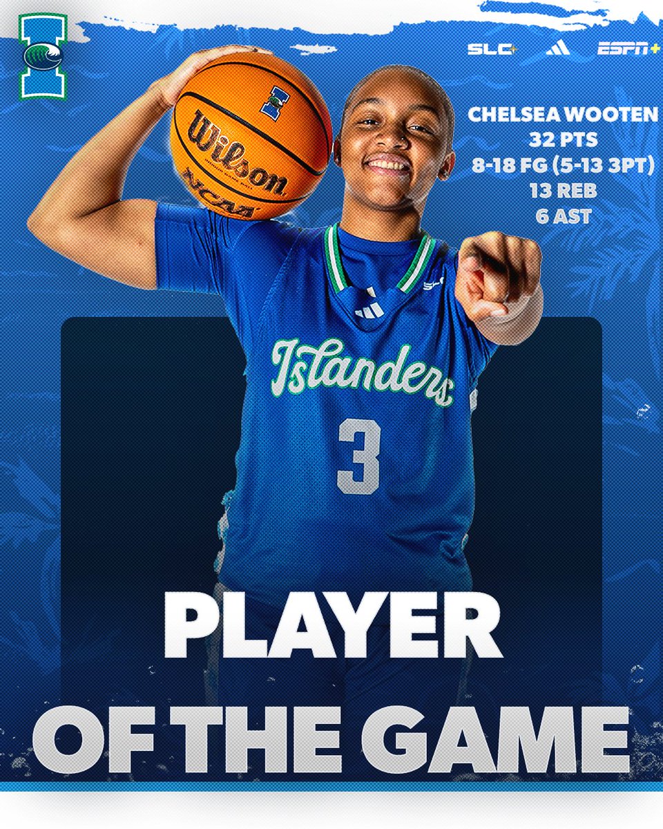 Islanders_WBB's tweet photo. ✔️ First 30-point game for the team in over 7 years
✔️ Career-highs in points and rebounds
✔️ Go-ahead triple with 73 seconds to go

Chelsea Wooten, TAKE. A. BOW 👏

#ShakasUp https://t.co/cNaTRaLPgd