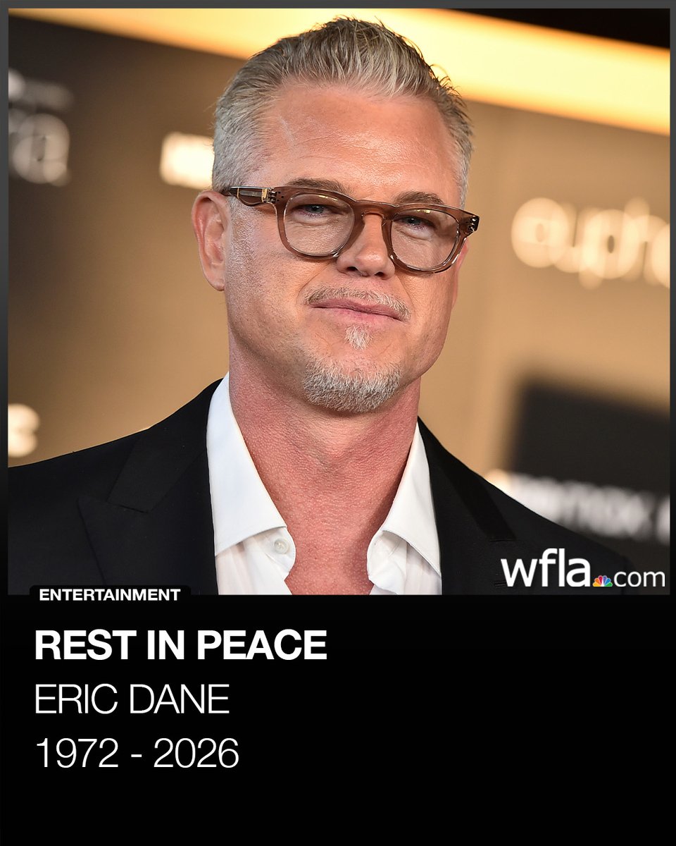 WFLA's tweet photo. REST IN PEACE: Eric Dane, the celebrated actor best known for his roles on “Grey’s Anatomy” and “Euphoria” and who later in life became an advocate for ALS awareness, died Thursday. He was 53. https://t.co/zsN2PlMHmp https://t.co/DwHdUCd2xb