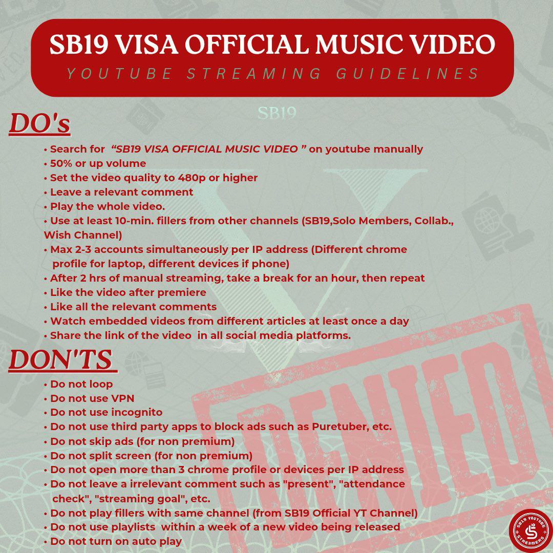 Let’s carry VISA across borders! ✈️

Stream smart to make our efforts count. Here’s a quick guide for responsible streaming to support our Mahalima 💙

VISA OUT NOW
<a href="/SB19Official/">SB19 Official</a> #SB19 
#SB19VISA