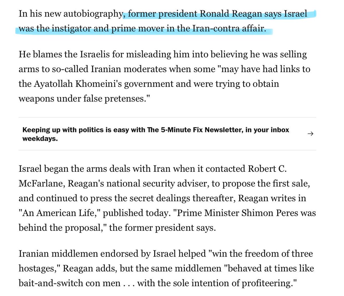According to Reagan, Israel was Iran-Contra.