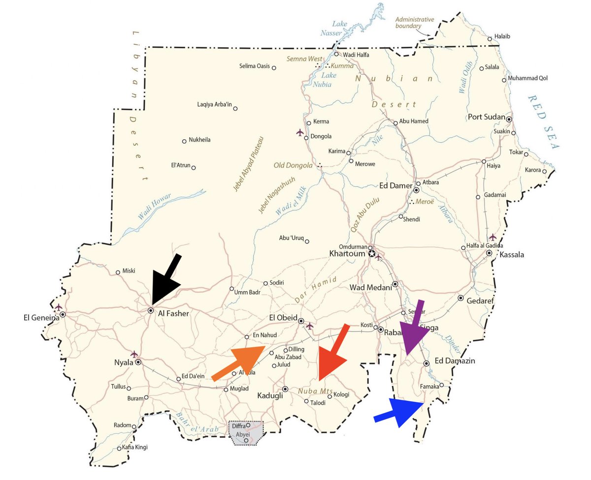 BSonblast's tweet photo. Today's quick update [Feb 19]:

- RSF drone strike on an aid convoy in Kartala, South Kordofan (red); 3 aid workers reported killed and 4 others injured. 

- RSF drone strike on Alkurmuk, Blue Nile State (blue); 1 civilian reported killed and 4 others injured.

#KeepEyesOnSudan https://t.co/9kbpF58MW7
