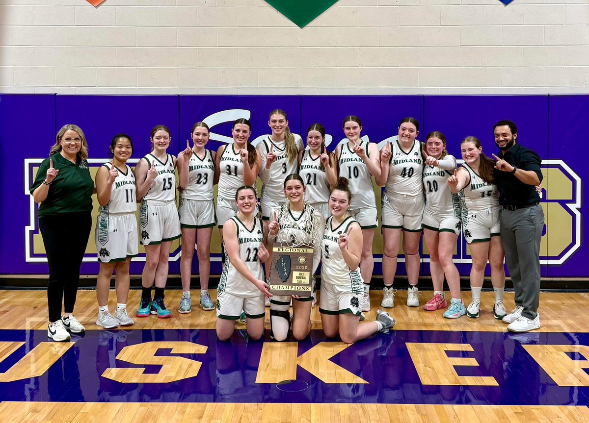 FOR THE FIRST TIME SINCE 1999 YOUR MIDLAND LADY TIMBERWOLVES ARE REGIONAL CHAMPIONS!!!! 

Score over Yorkville Christian: 52-45

TREMENDOUS team effort from top to bottom to pull off tonight’s win. Next up is the Sectional Tournament which will be at Indian Creek.