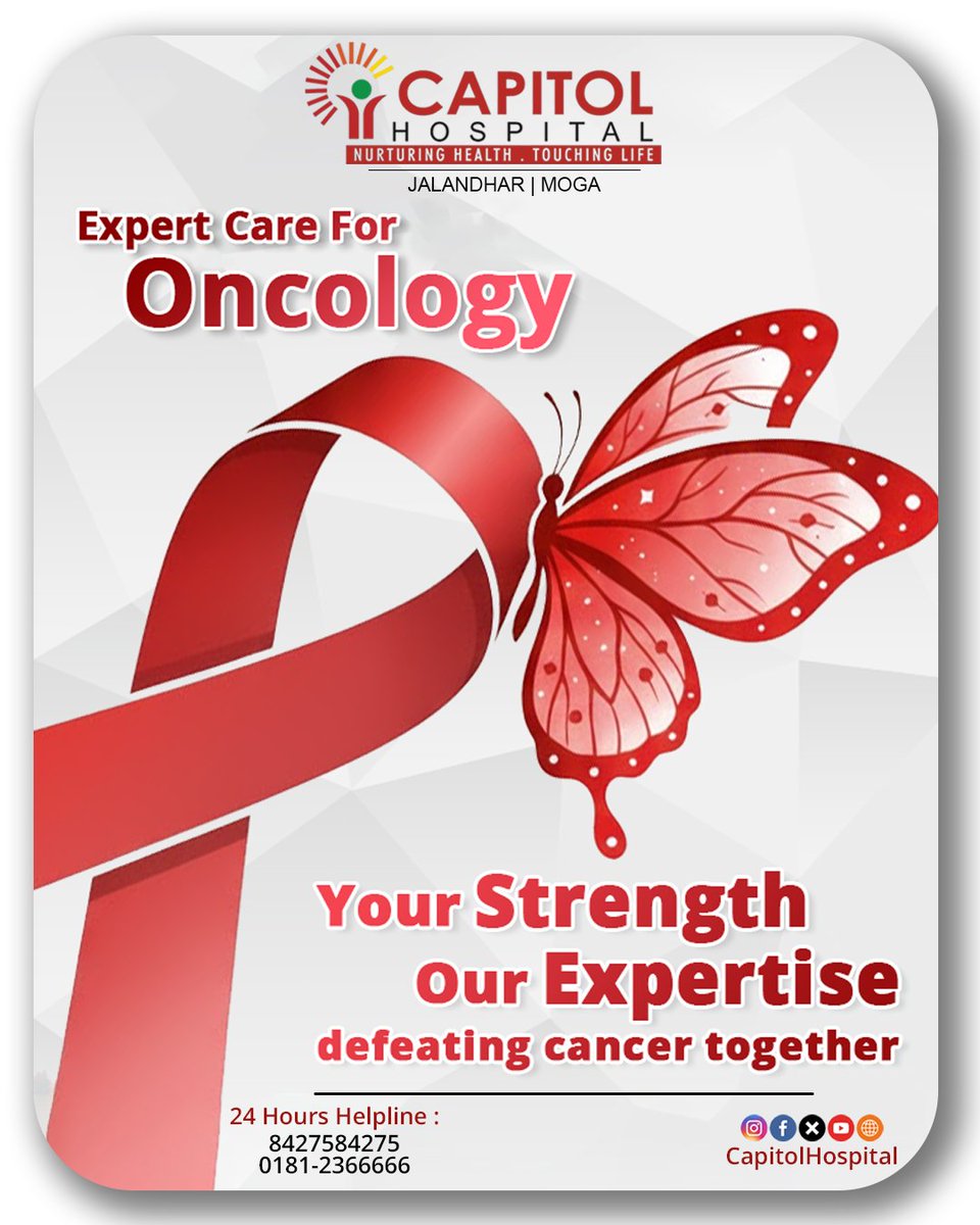 Capitol_Hosp's tweet photo. Expert oncology care at Capitol Hospital.
Your strength. Our expertise.

📞 8427584275 | 0181-2366666

#OncologyCare #CancerCare #CapitolHospital #CancerTreatment #HopeAndHealing #CancerSupport #Jalandhar #Punjab #HealthcareExcellence #PatientFirst #AscendWithAscendly https://t.co/ziTwjQ45te