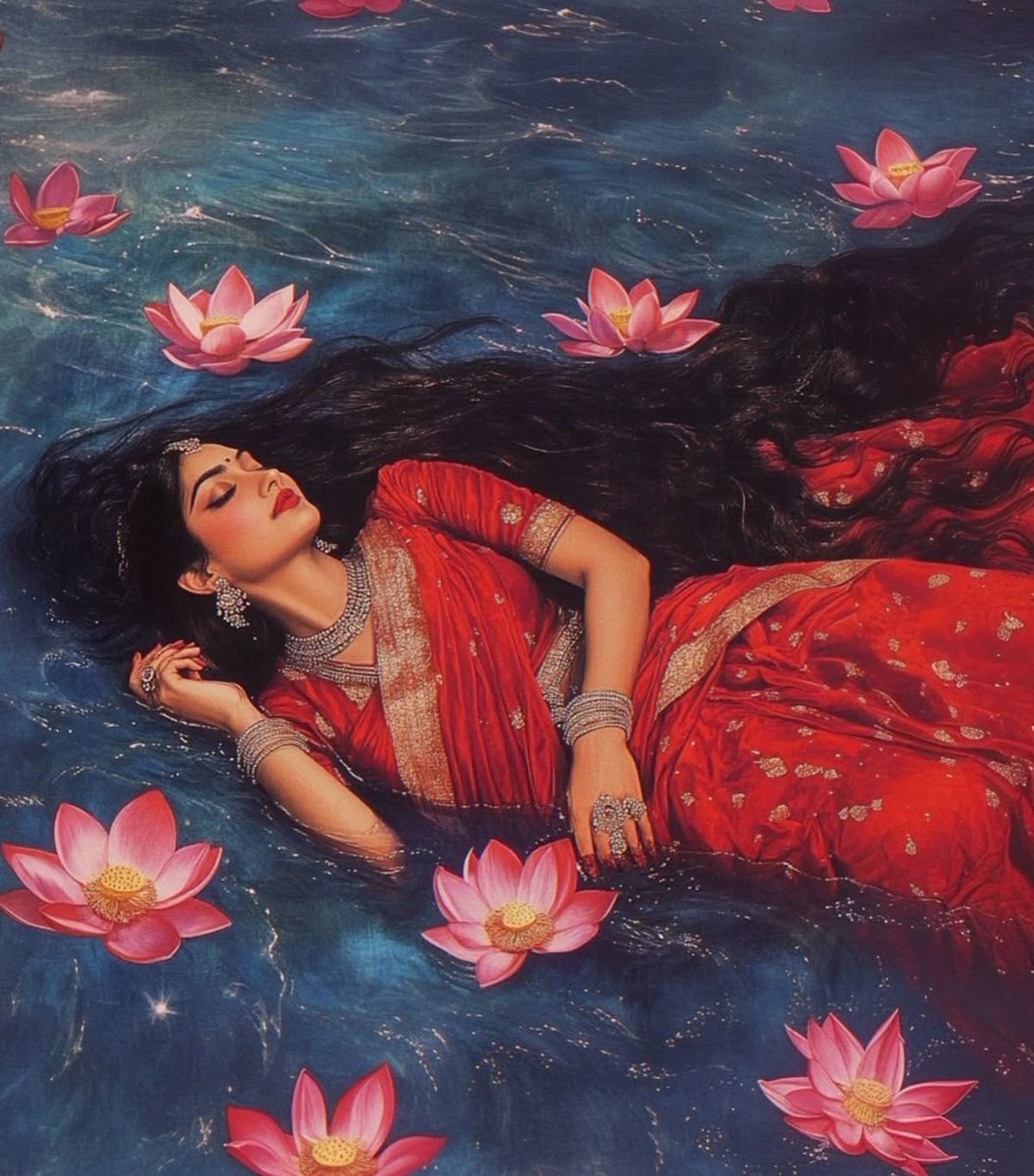 Good Morning ☀️ 

Maa Lakshmi, draped in divine red, rests upon the sacred waters among blooming lotuses. 
A vision of grace, prosperity, and serenity.

May Her blessings fill our lives with abundance, peace, and unwavering light today and always.