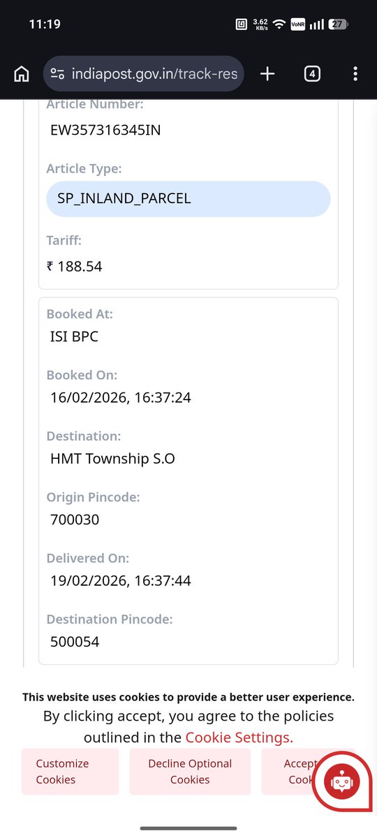 Questionably_1's tweet photo. @IndiaPostOffice 
Sir this article was not delivered but showing delivery plz kindly request look This issue https://t.co/OiMfpiviom