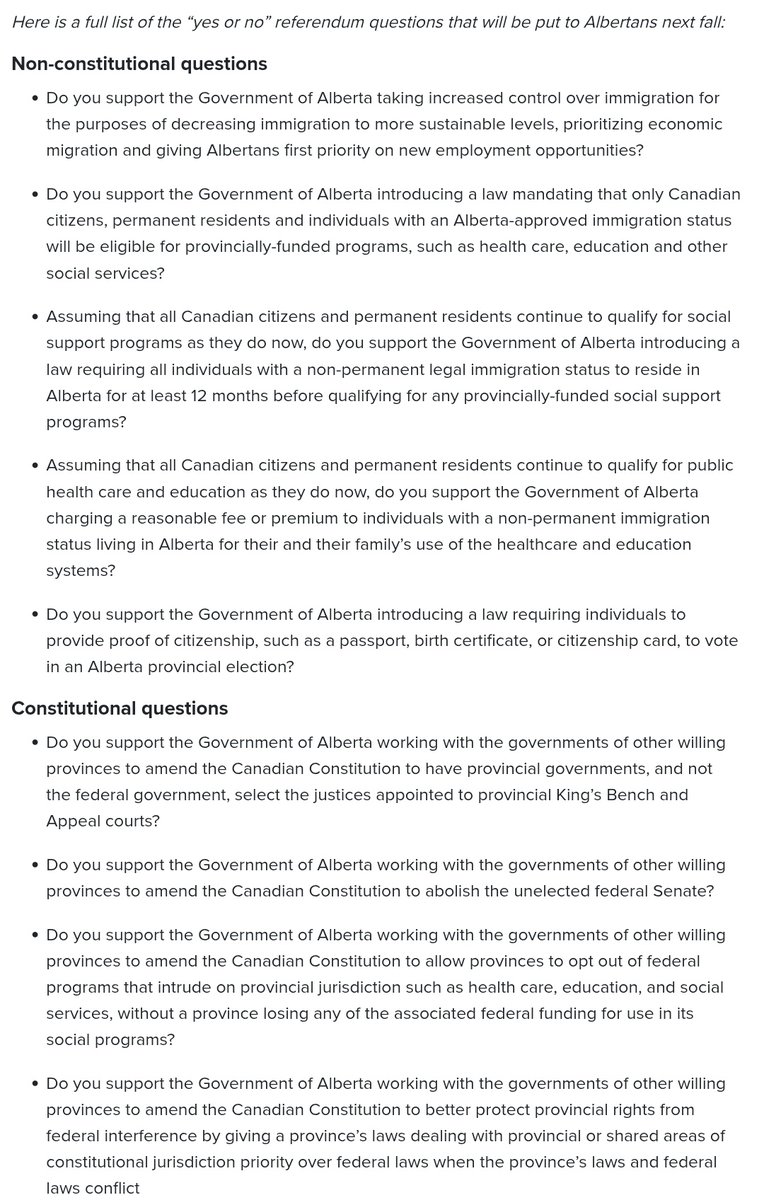 I’m still sorting out what I think about this.

Setting a provincial referendum for October 19, 2026, the same date as a potential Alberta Independence referendum, is clearly deliberate. It introduces several additional questions that appear to compete for attention and energy.