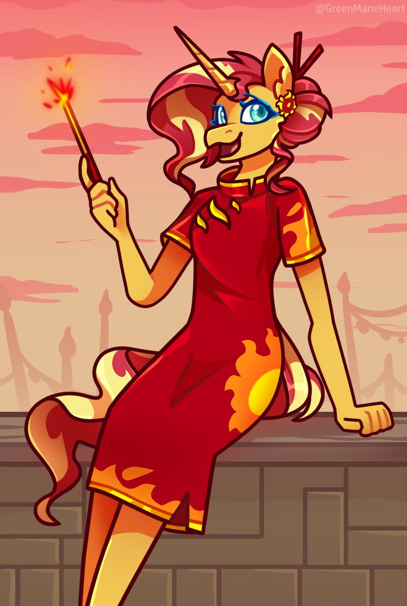 Participated in this collab for Year of the Fire Horse :> 
Decided to draw anthro Sunset 🌅
Kinda forgot to post here too xd

 ▶️ I also made a quick speedpaint: youtube.com/shorts/zJ_Vv6G…

🔥 #FirePony2026Collab
#YearOfTheFireHorse #sunsetshimmer #mlpfanart #mylittlepony #mlp