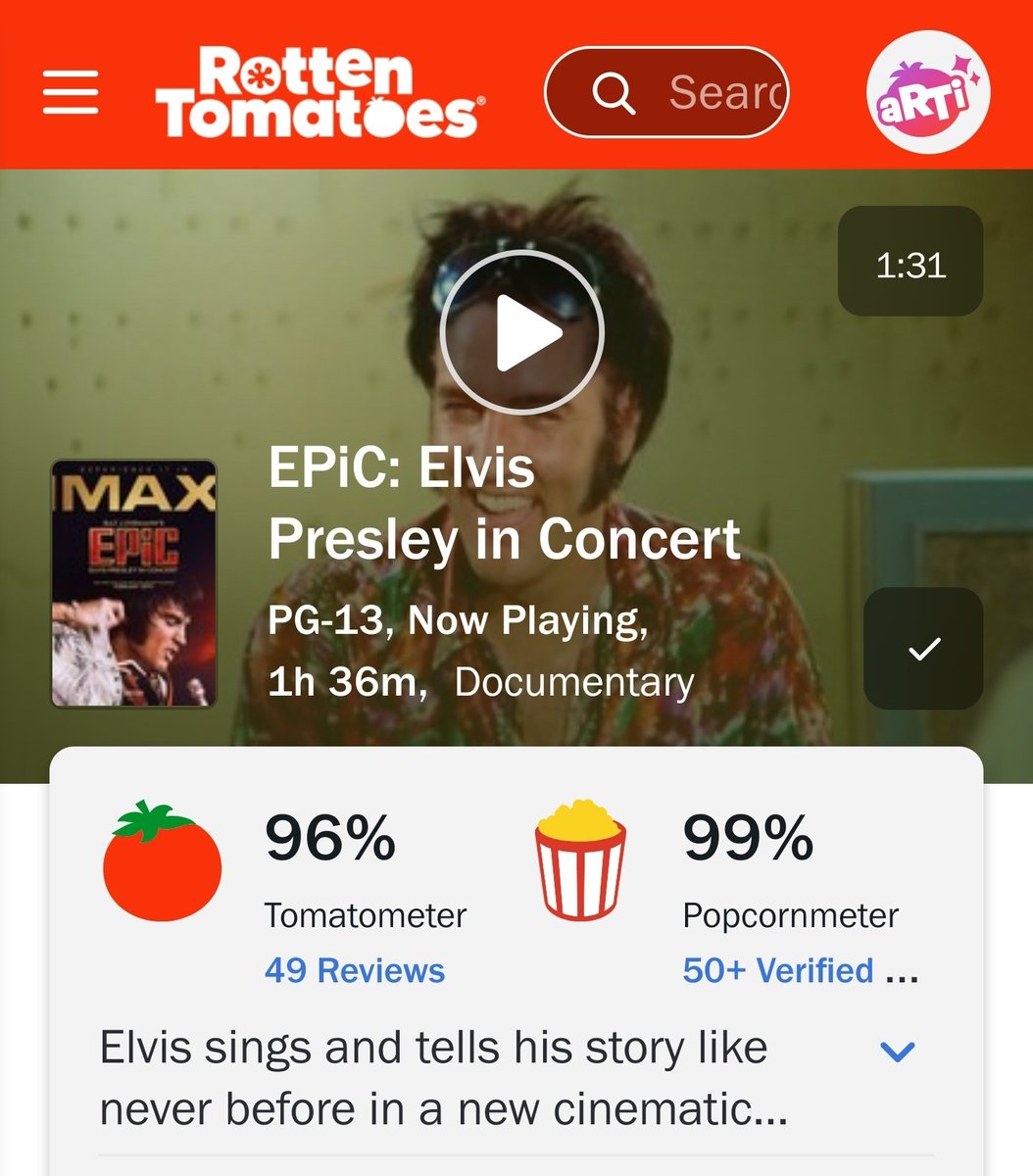 rottentomatoes.com/m/epic_elvis_p… #elvis #ElvisPresley #EPiCMovie #epic #elvismovie #bazLuhrmann <a href="/bazluhrmann/">Baz Luhrmann</a> <a href="/IMAX/">IMAX</a> <a href="/UniversalPicsBr/">Universal Pictures Brasil</a>