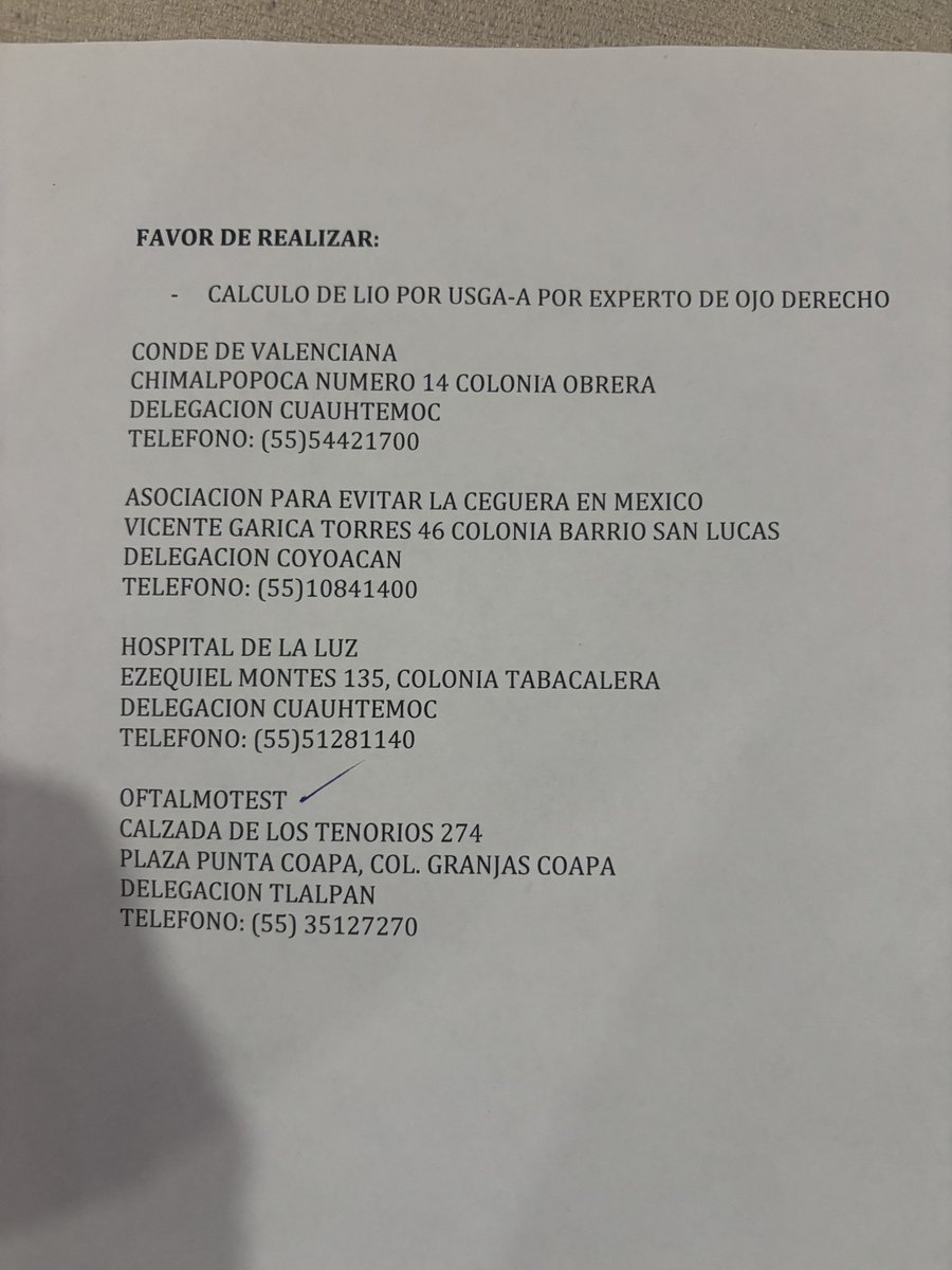 Una señora de muy bajos recursos, la van a operar de las cataratas, viene de Chiapas a la CDMX, pero le piden un estudio que dice no puede pagar.
¿Saben de alguna fundación que nos pueda apoyar en practicárselo? 
Urge, por qué cita la tiene el 10 de marzo en el INR
#Comparte #SOS