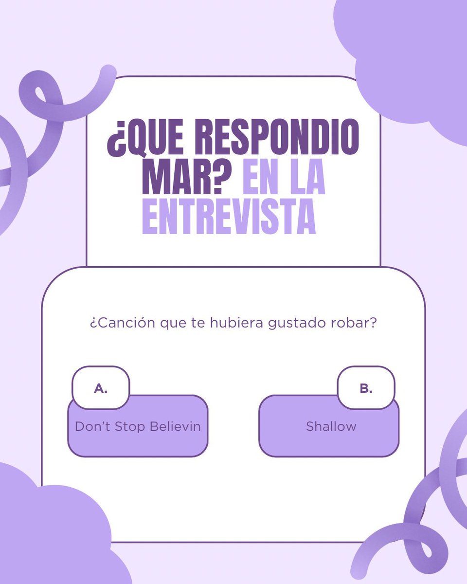 #8❤️
¿QUÉ RESPONDIÓ MAR?

🧩Comenta la repuesta correcta, ¿A o B?
🧩 Adjunta tu captura de tu reproducción en Spotify donde se vea la hora. 

⏰ A las 9:24 PM dirígete a <a href="/Destinadas_of/">Destinadas_oficial ❤️‍🩹🧶</a> para el siguiente hilo.
🔗 open.spotify.com/playlist/1x8Ul…