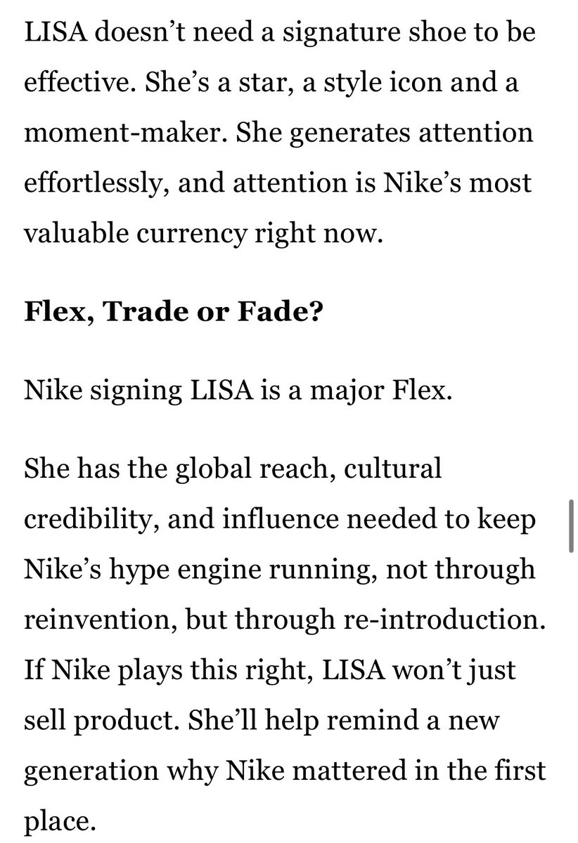 CAN LISA MAKE <a href="/Nike/">Nike</a> MATTER TO THE NEXT GENERATION? - <a href="/billboard/">billboard</a> 

For Entry 014 of Flex, Trade or Fade, Chris Claxton explores what #LISA can bring to Nike as its newest long-term partner — and why the move feels bigger than a typical celebrity endorsement.

“…. <a href="/skims/">SKIMS</a> works