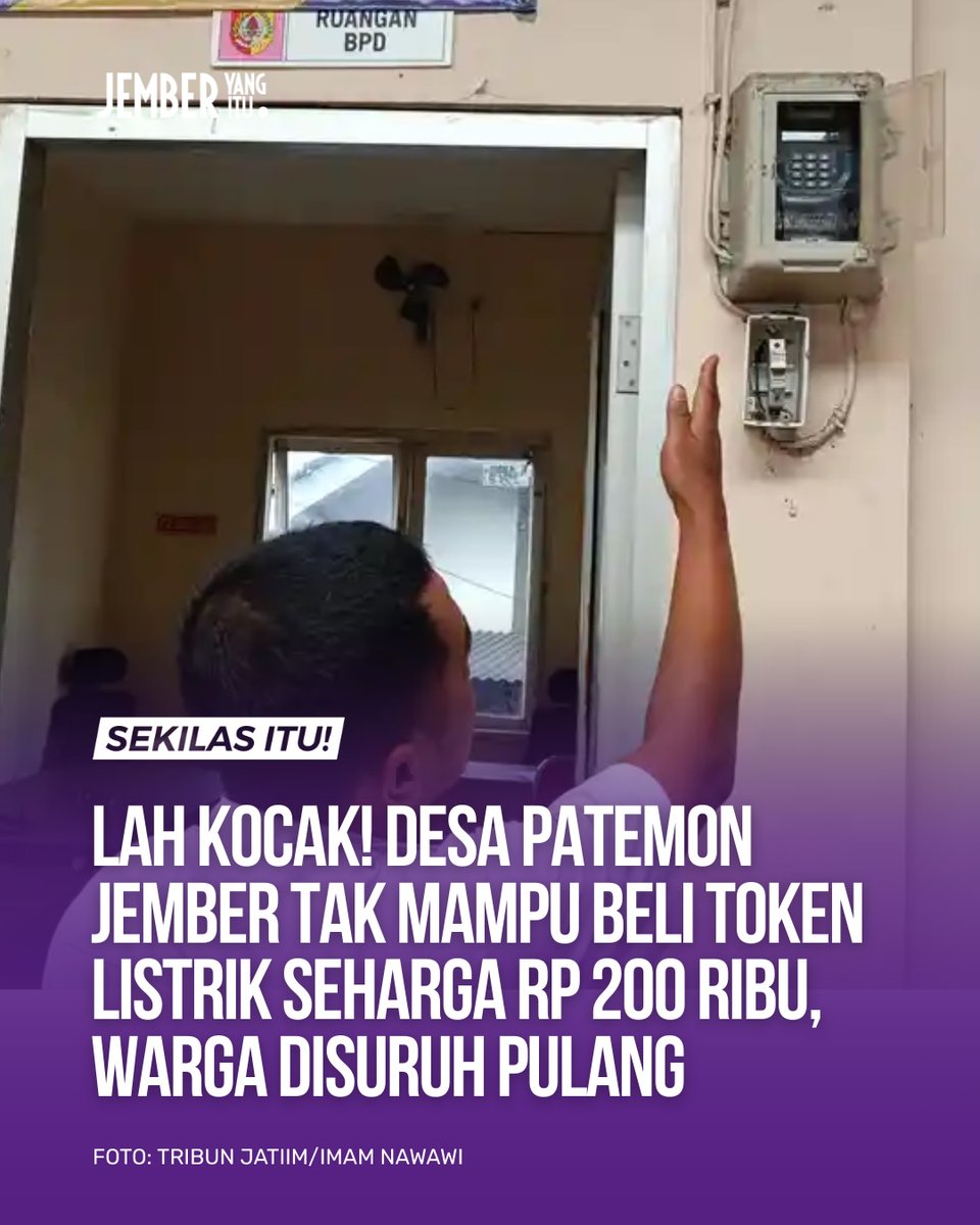 Piye jal ngene Iki.. cek kebacut e ..

Layanan administrasi di Kantor Desa Patemon, Pakusari, Jember, mengalami lumpuh total. Masalah ini dipicu oleh hal sepele: pihak desa tidak mampu membayar token listrik mingguan sebesar Rp200 ribu. Akibatnya, sejak pukul 08.00 WIB, seluruh