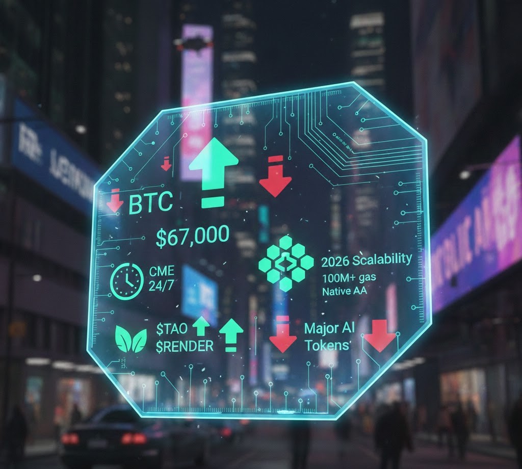 Crypto State of Play: Feb 20, 2026
Liquidity tight. Sentiment at Extreme Fear.

But under the surface:
🔹 BTC: $67K range. Watching U.S. PCE + difficulty spike.
🔹 CME: moving to 24/7 (structural shift)
🔹 ETH 2026: Doubling down on scalability (100M+ gas + Native AA)
🔹 AI