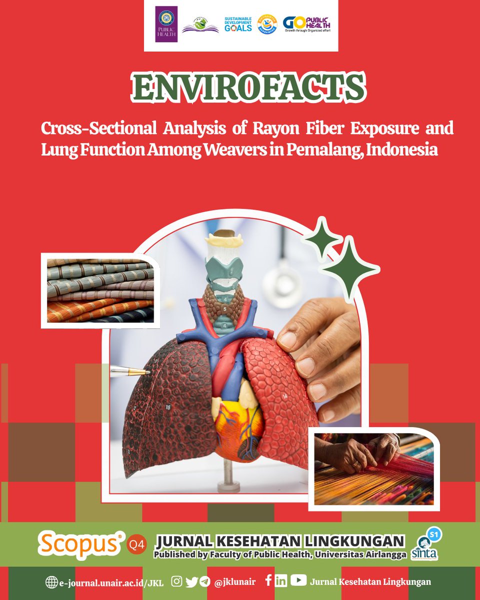 jklunair's tweet photo. [ENVIRO FACTS]

🧵 Rayon Dust Exposure and Lung Function Impairment Among Sarong Weavers 🫁

For more details, visit the full article here:
https://t.co/fVjO97v0pR

#rayonfiber #lungfunction #journal #publichealth #environmentalhealth https://t.co/uXgr2m07KR