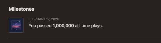 l3ug23's tweet photo. oohh! I just passed 1m stream with my alias Soothing Spore on apple music:) epicc https://t.co/t6cENVTLho