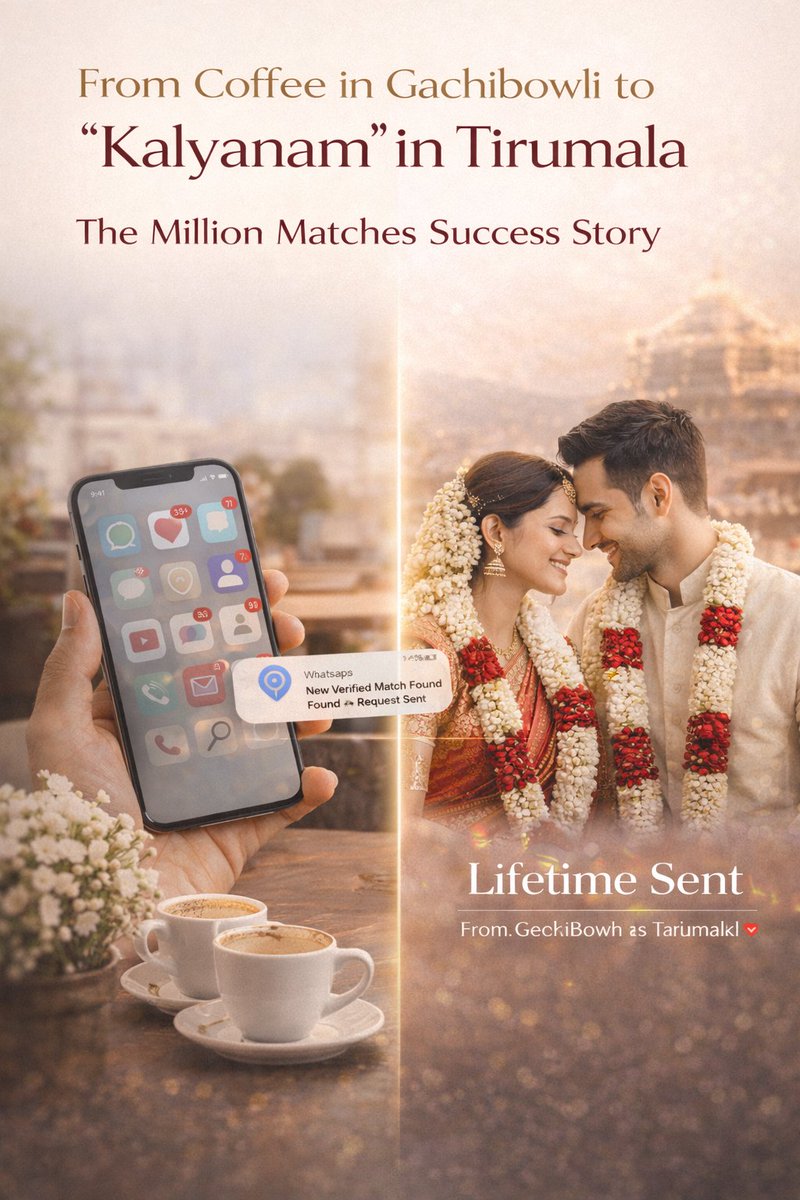 MillionMatches's tweet photo. @MillionMatches 
They say matches are made in heaven, but sometimes they just need a little help from a smart algorithm. 💻✨
They say matches are made in heaven, but sometimes they just need a little help from a smart algorithm. 💻✨

Meet Ananya (Hyderabad) & Karthik (Vizag). Two cities, one perfect match.

This is how #MillionMatches turned a "Request Sent" into a "Lifetime Sent." (1/5) 🧵