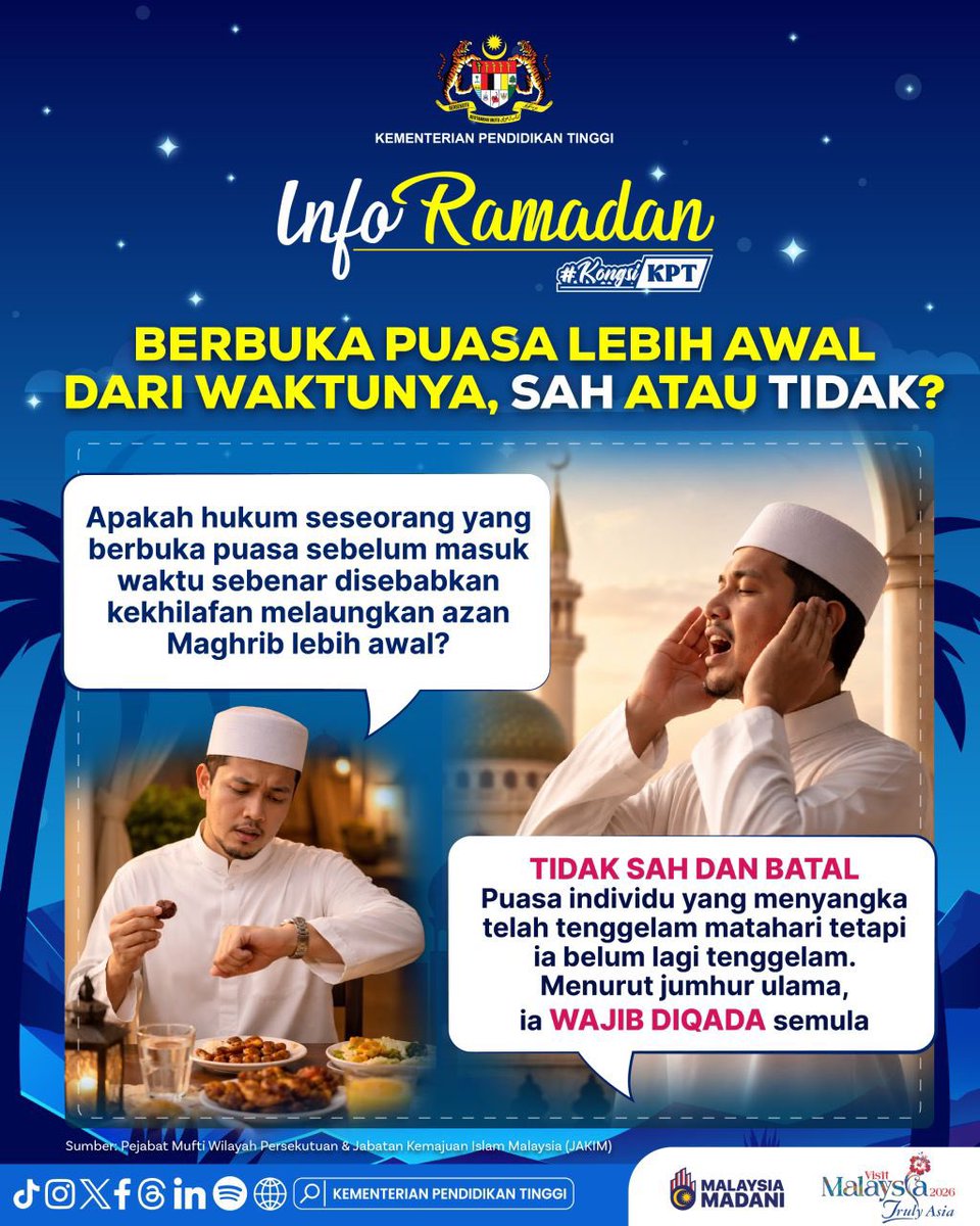 #KongsiKPT | Info Ramadan 1447H

BERBUKA PUASA LEBIH AWAL, SAH ATAU TIDAK?

Baca lanjut: facebook.com/share/p/1BBMoh…

<a href="/ZambryOfficial/">Zambry Abd Kadir</a> <a href="/AdamAdli/">Adam Adli</a> 

#RancakkanMADANI
#MADANIbekerja
#MalaysiaMADANI
#TriviaRamadanKPT